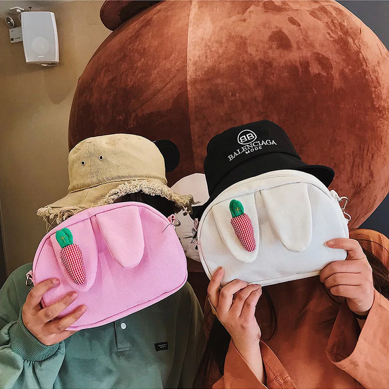 

Cartoon Cute GIRL'S Super Cute Adorable Canvas Rabbit Eared Radish Rabbit Eared Canvas Bag Students Change Small Shoulder Bag