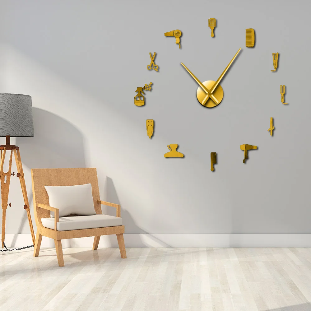  Reloj de pared grande con diseño de barbería y salón