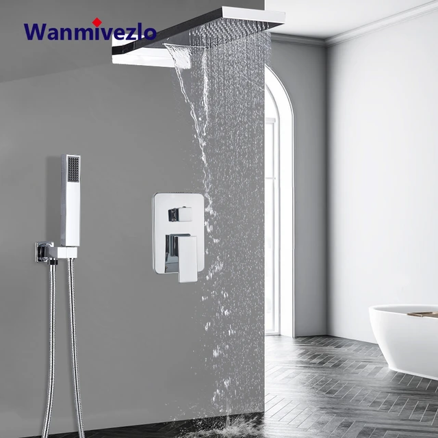 豪華な浴室のシャワーの蛇口セット降雨/滝矩形シャワーヘッド3方法