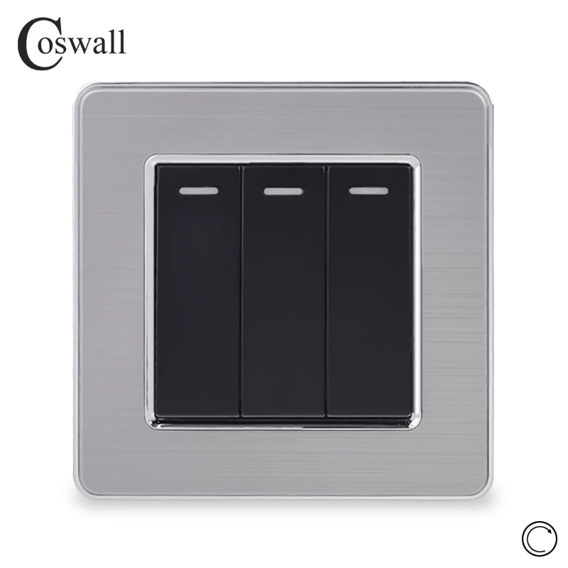 Coswall, панель из нержавеющей стали, 3 комплекта, 1 способ сброса, импульсный переключатель, мгновенный контактный переключатель, кнопочный настенный светильник, переключатель 16А