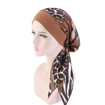

Muslim Hijab Turban Cap Women Flower Print Cancer Chemo Caps Head Scarf Headwear Strech Silky Durags Bandanas Long Tail Du-Rag