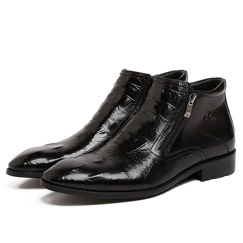 

Man's Leather Boots Cowhide Crocodile Pattern Cowhide Boots Men Formal Wear Botas-Style Black Brown Work Shoes