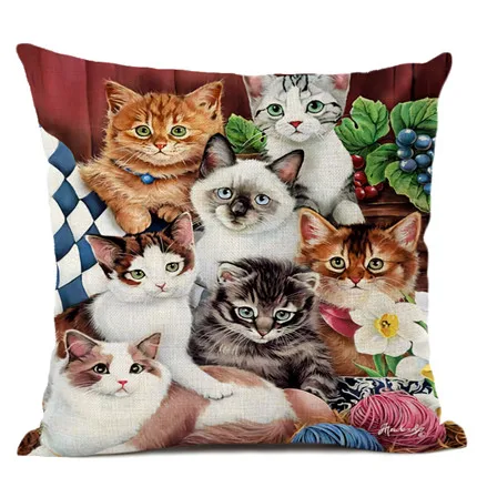 Подушка для животных с рисунком собаки и кошки, декоративная подушка для дивана, высокое качество, 45 см x 45 см, пеньковая квадратная подушка