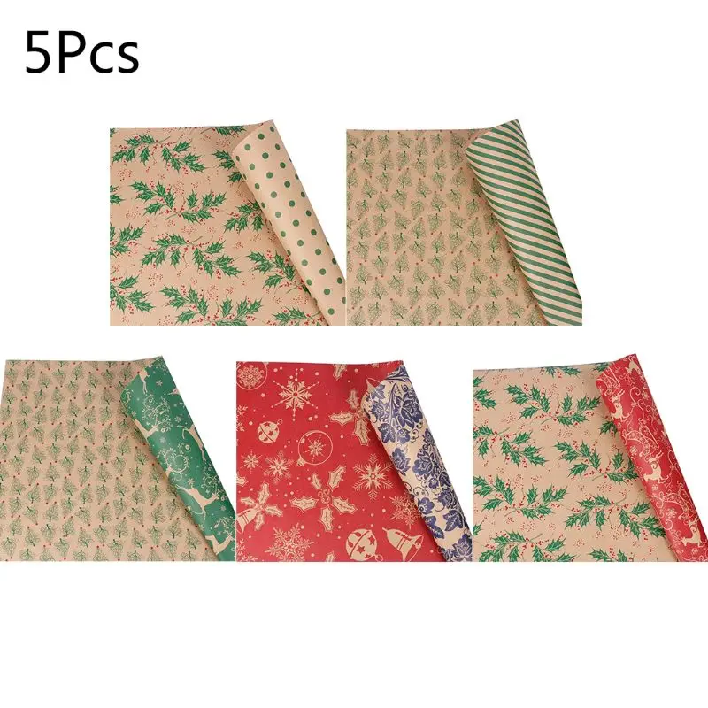 

5pc Christmas Wrapping Paper Roll Kraft Gift Wrapping Paper Kraft Paper Gift Bag High Quality and Brand New