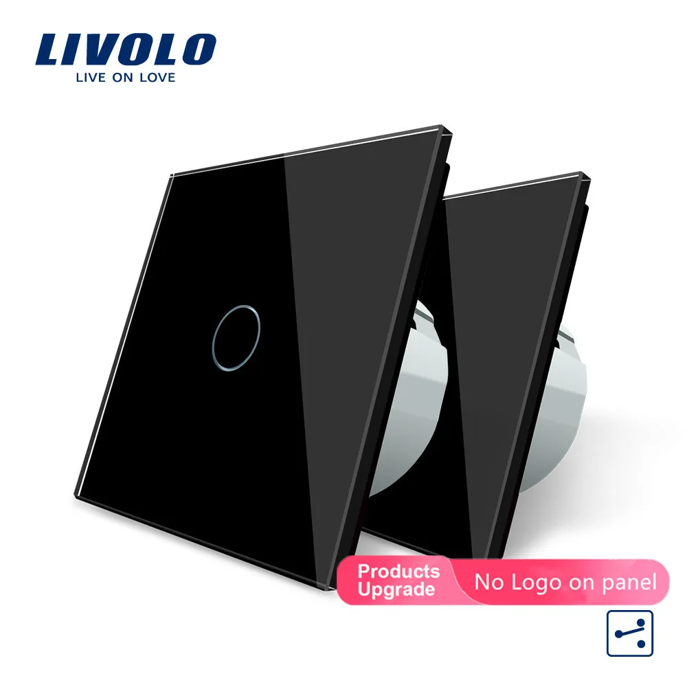 Black-No logo Livolo ЕС стандартный настенный выключатель 2 Way Управление Сенсорный экран переключатель, с украшением в виде кристаллов Стекло Панель, 220-250 V, VL-C701S-1/2/3/5 - Цвет: Black-No logo