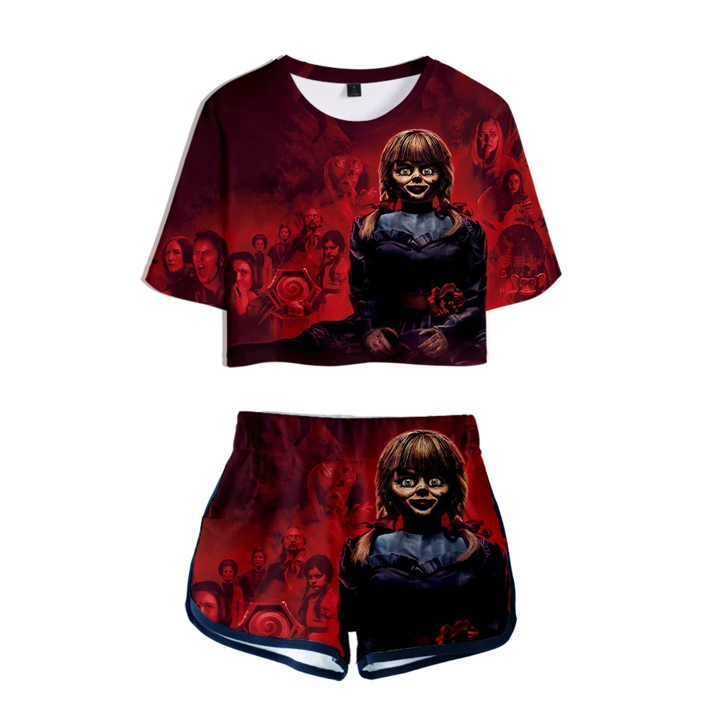 2019 annabelle косплей женский пупок футболка + шорты костюм хлопковая с короткими
