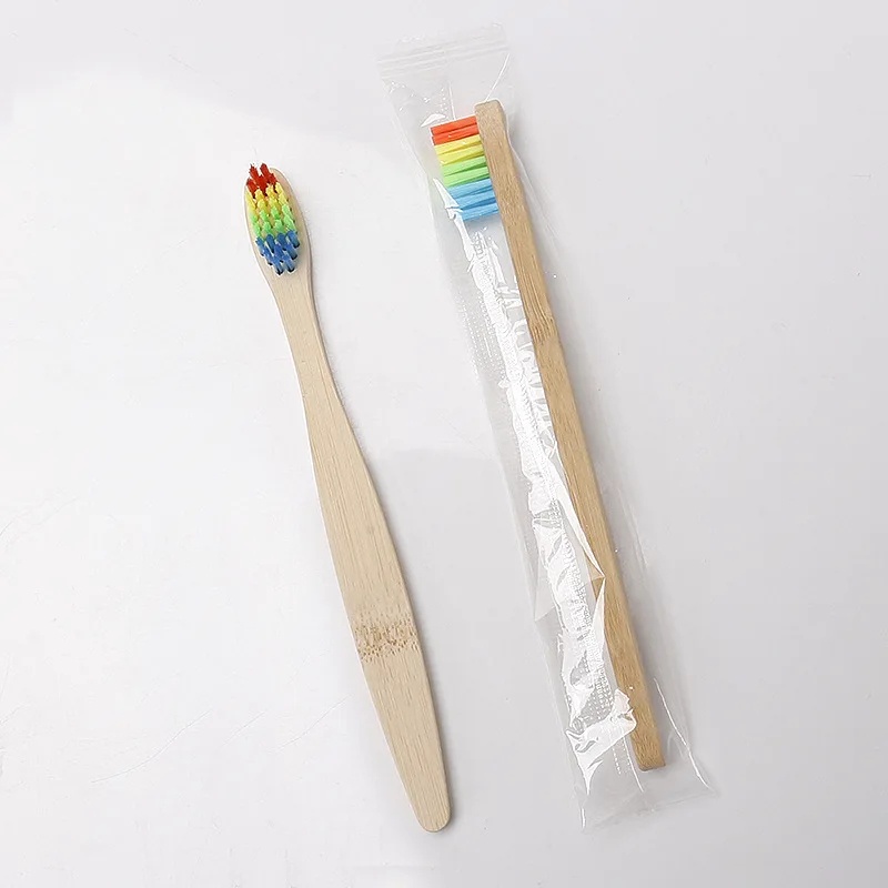 2Pcs Rainbow Детская бамбуковая ручка бамбуковая углеродная зубная щетка Радужная щетка очистка полости рта зубная щетка es деревянная Мягкая зубная щетка для волос для детей - Цвет: 2Pcs Rainbow