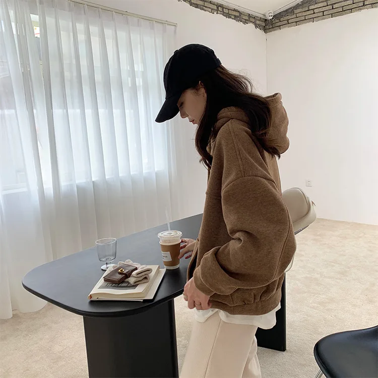 Fleeced Hoody Winter Women Hooded Sweatshirt Front