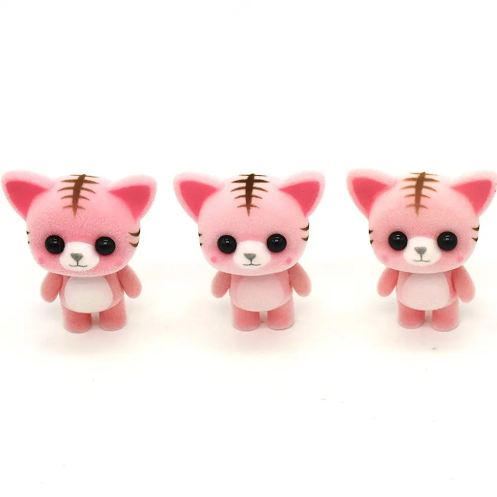 Cute Animals Portable Children Toy Home Ornament Automobile Decoration Plastic Flocking Toys Mini PVC Flocking Decoration Dolls