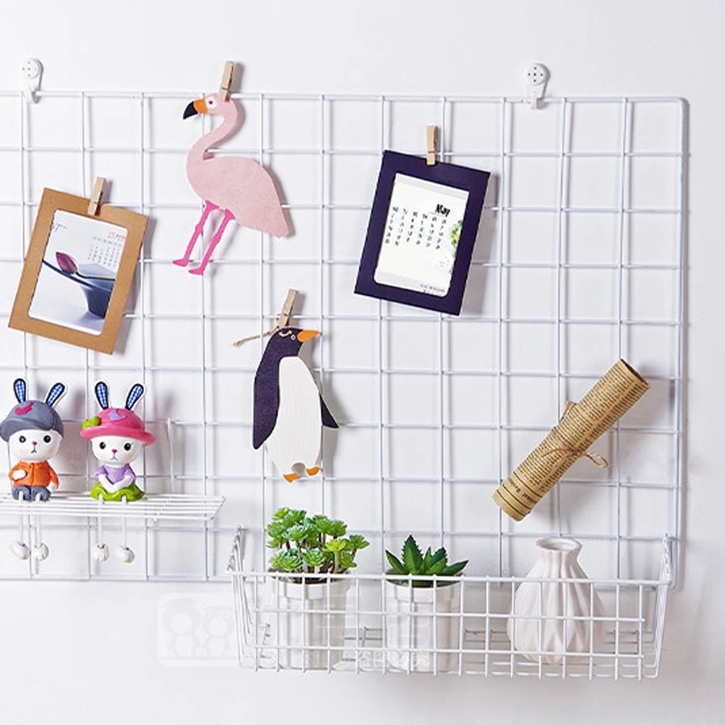 Grid Basket Wire Wall Basket with Hanging Hook, Wall-Mounted Organizer for Grid Panel, Wire Storage Shelf Rack-23x10x8cm - White Grid Basket Wire Wall Basket with Hanging Hook, Wall-Mounted Organizer for Grid Panel, Wire Storage Shelf Rack-23x10x8cm - White
