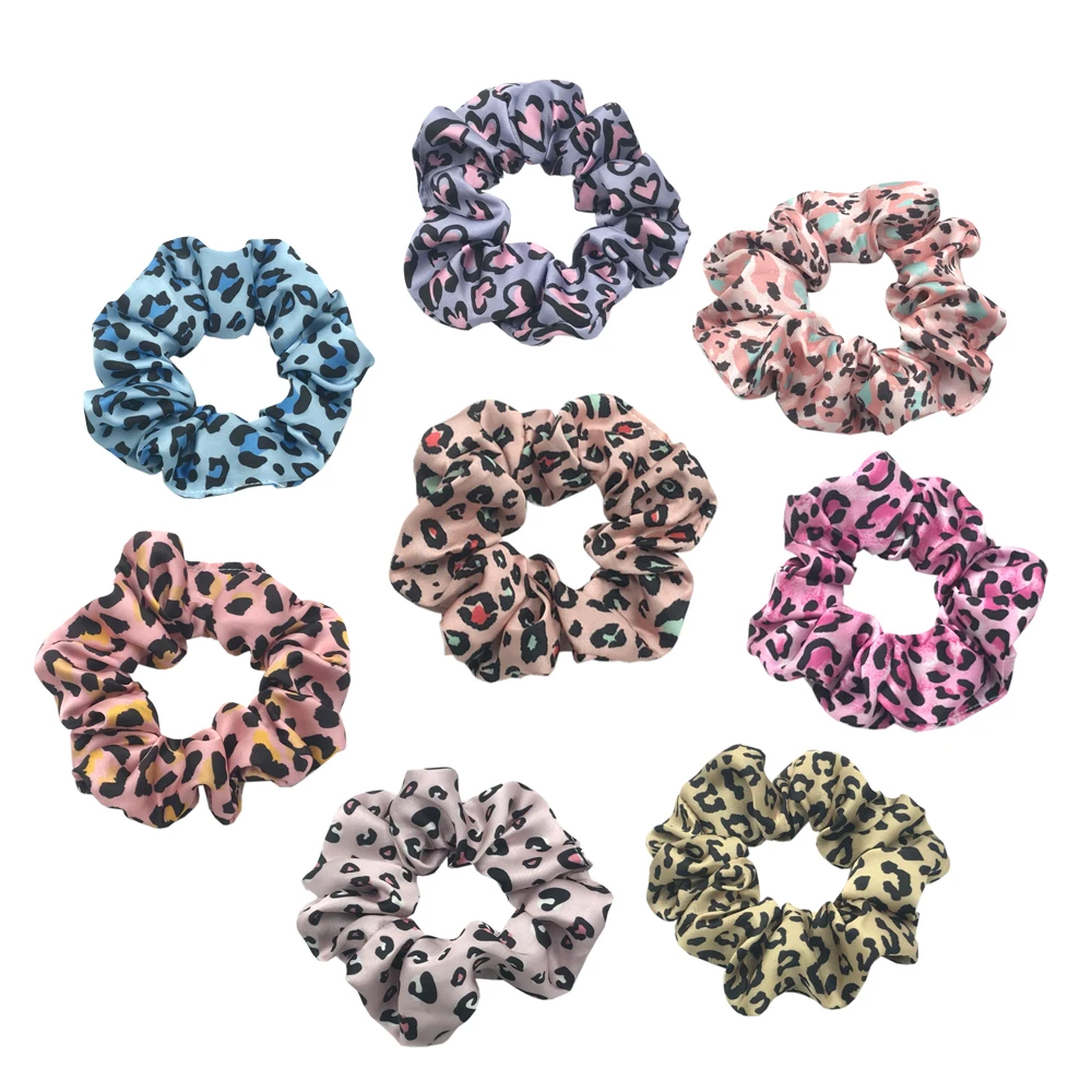 20pcs 8 Colors Wholesale Leopard Designs Hair Scrunchies Girls Hair Rubber Band Headwear Bulk Ponytail Holder Hair Accessories high quality beech wood track train toys kids set magnetic wood track train bulk accessories track