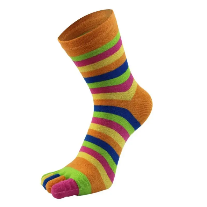 Модные женские носки в полоску мягкие хлопковые носки с пятью пальцами цветные женские дышащие носки на осень и зиму - Цвет: Оранжевый
