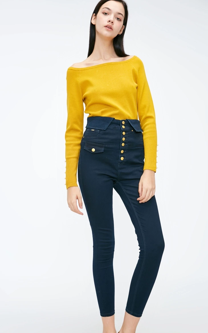 Vero Moda Новые поступления уличный стиль Высокая талия декоративные пуговицы укороченные джинсы | 318349578