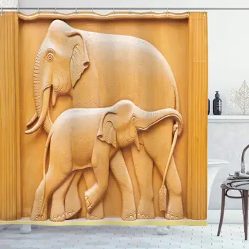 

Sculptures Decor Collection Carved Wooden Mother and Child Baby Elephants African Animals Artistic Design Polyester Bathroom