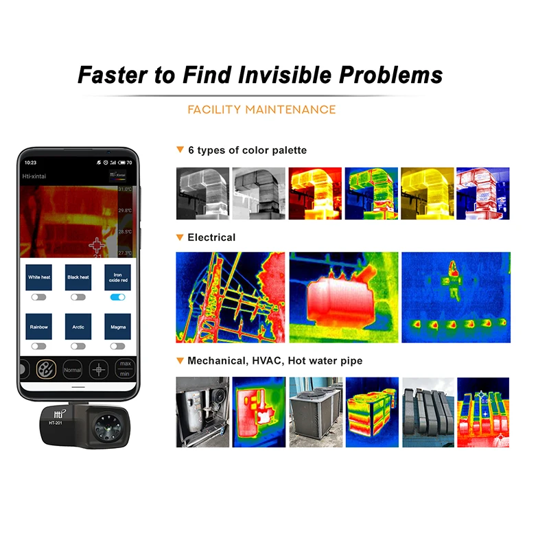 US $502.60 HT201 Multifunction Meter Handheld Detection Mobile Phone Infrared Black High Thermal Imager for Android