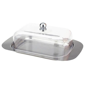 

Box Container Cheese Bread Storage Tray with See-Through Lid Stainless Steel Butter Cheese Dish Box Container