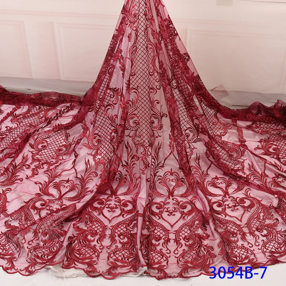 NIAI африканская кружевная ткань вышитая нигерийская Свадебная кружевная ткань Высокое качество Французский Тюль кружевная ткань для бисера XY3054B-7