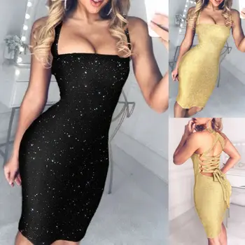 

Women Sequin Wrap Long Dress Bodycon Strappy Summer Sleeveless Holiday Beach Party Evening Cocktail Party Maxi Dress
