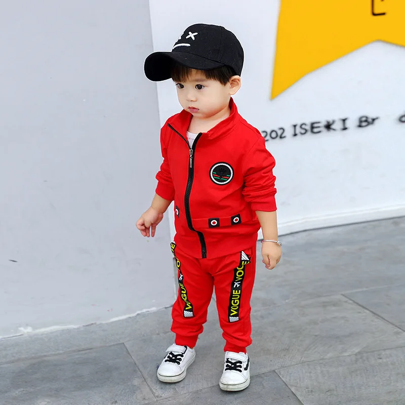 

Childrenswear 2018 Autumn New Style Male Baby Cardigan Coat BOY'S Lettered Hoodie Brace Three-piece Set