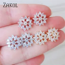 ZAKOL модные серьги-гвоздики с цветком из прозрачного хрусталя и циркония для женщин, розовое золото, украшения для ушей, серьги FSEP609A