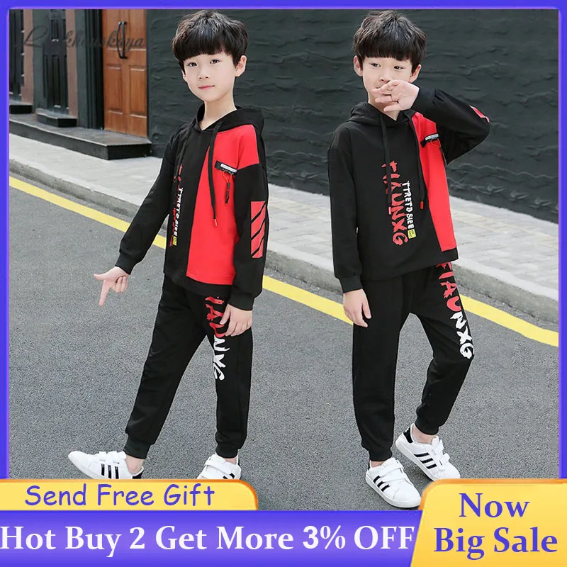 2019 New Fashion hoodies for boys Spring Autumn Boys Clothing Print Suit Long-Sleeved T-Shirt + Pants 2 pieces of Cotton clothes | Детская