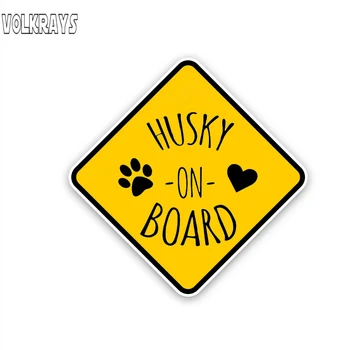 

Volkrays Lovely Car Sticker Husky on Board Dog Print Accessories Reflective Waterproof Cover Scratches PVC Decal,14cm*14cm