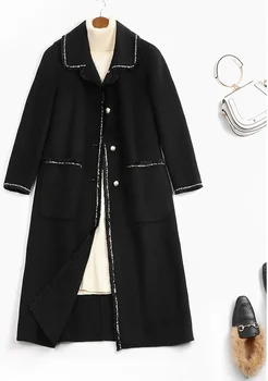 

NF076# The Latest 2020 Outfit Black Woolen Coat Loose Large Sizs Classic Elegant Long-Sleeved Women's Clothing