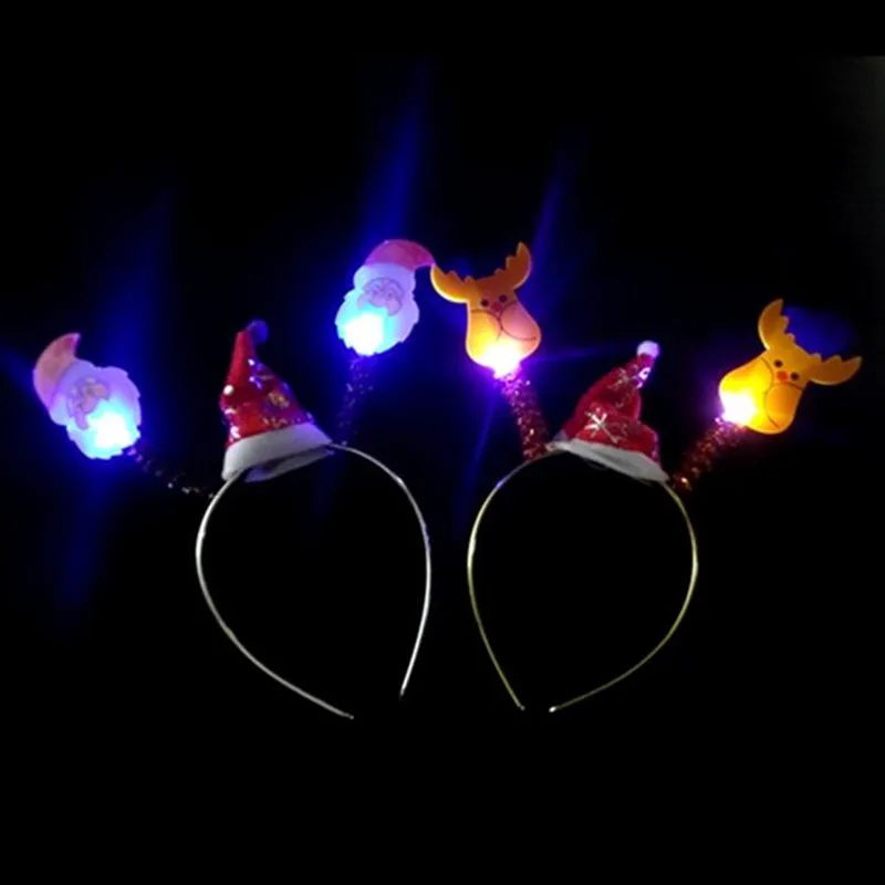 Fashion Light up Santa Claus Headband Snowflake Decorated Head Hoop Girls Hair Accessories Christmas Party Supplies