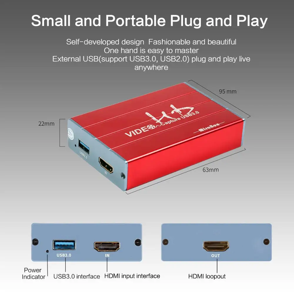  MiraBox Game Capture Card USB3.0 HDMI Video HD 1080P 60FPS Capture Card/Box for Mac Windows Linux S
