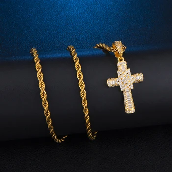 

US7 Bling Iced Out Cubic Zircon Cross Star of David Pendant&Necklaces Hip Hop Necklace Men's Jewelry Gift