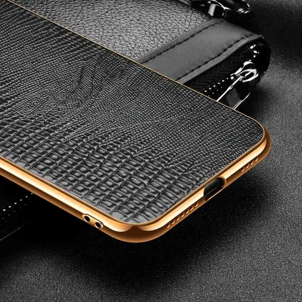 Luxury Plating Soft Edge Genuine Leather Case For iPhone 12 Pro Max 6