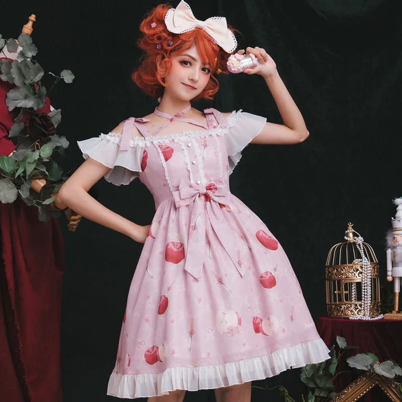 

Платье принцессы в японском стиле Сладкая Лолита кружевное платье в стиле ретро с бантом и перекрестными завязками викторианское платье кавайная девочка Готическая Лолита op cos