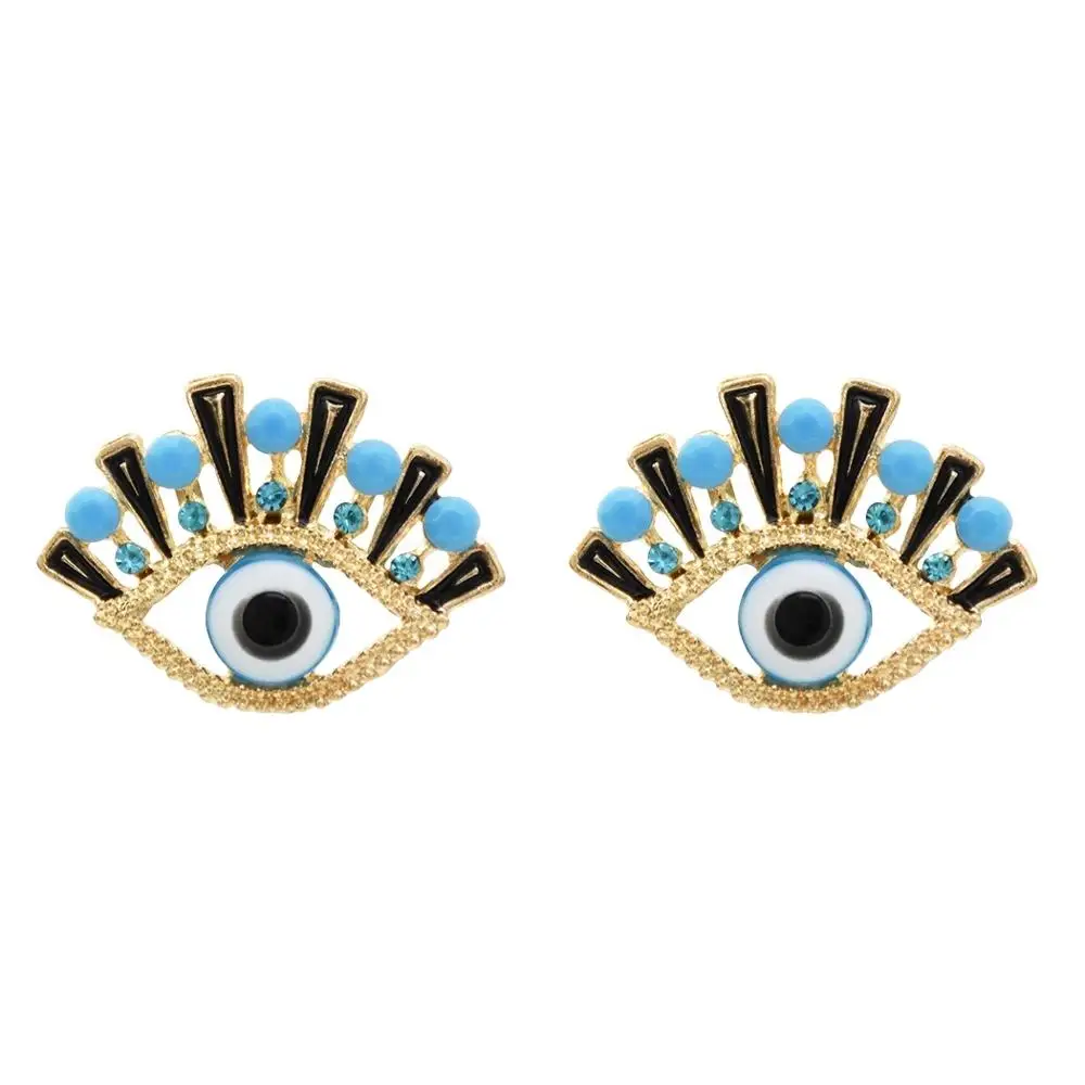 Новые модные уникальные женские серьги-гвоздики с голубыми злобными глазами, модные женские вечерние серьги из Золотого Металла