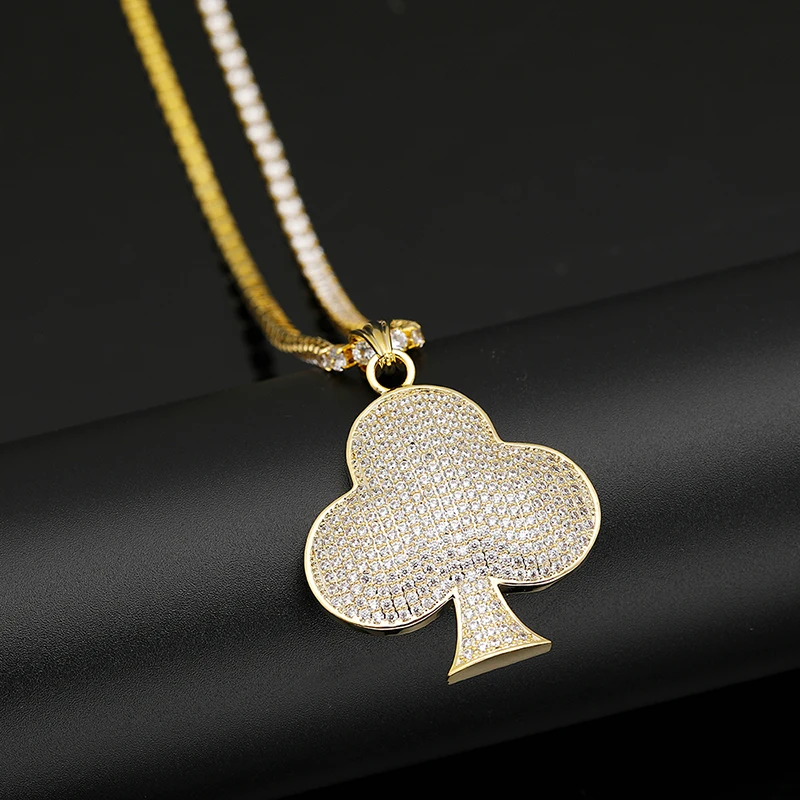 

DJ Hip Hop Playing Cards-Plums Squares Peaches Spades Pendant Necklace Plated AAA CZ Stone Gift Solitaire Nacklace Gift