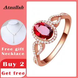 Ataullah с натуральным красным Рубином кольца 925 серебро 18 К розовое золото покрытием инкрустированные с 3A Циркон драгоценный камень кольцо