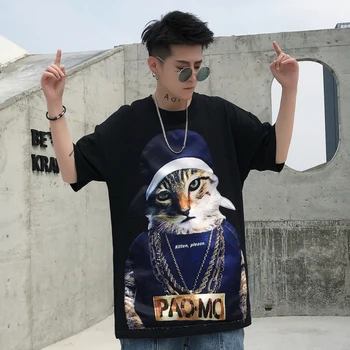 

Men's T-shirt 2019 summer new slim five-minute sleeve animal print loose casual round collar individuality youth men's wear