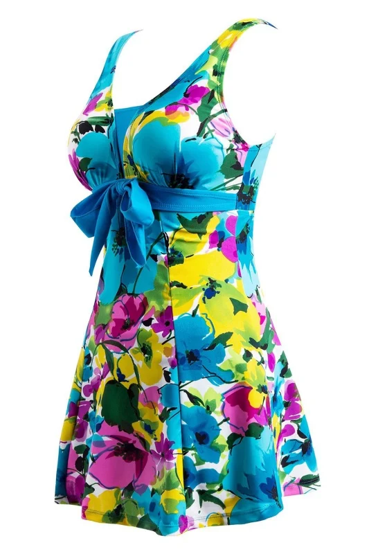 NEW-Women's Swimwear Bathing Suit Push Up Swimsuit One Piece Swim dress Lake Blue 5XL