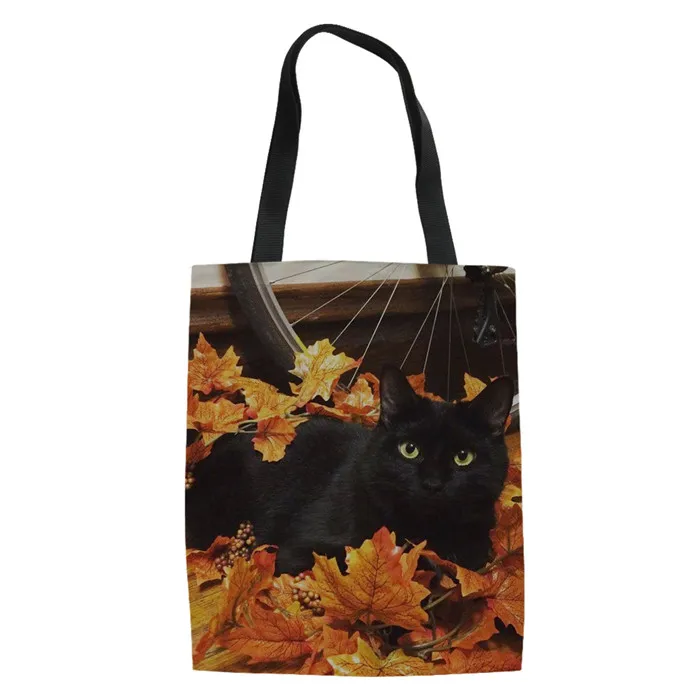 RH0358Z22 FORUDESIGNS/милые женские холщовые сумки с принтом черного кота, Экологичная многоразовая сумка для покупок и сумки на плечо для женщин - Цвет: RH0358Z22