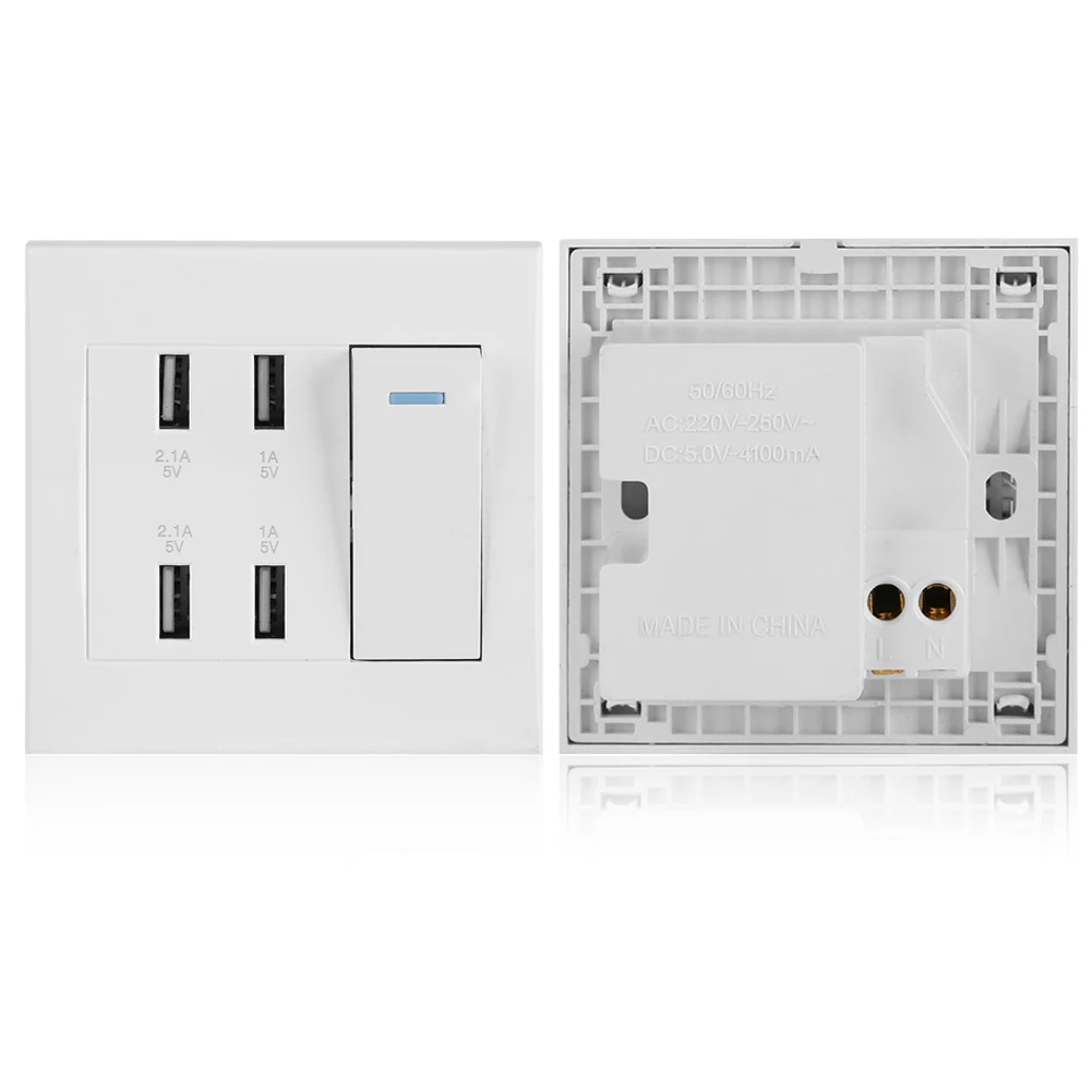 SOONHUA 2.1A/1A 5 в 4 порта USB настенная розетка зарядное устройство розетка USB переключатель панель управления для камеры смартфона