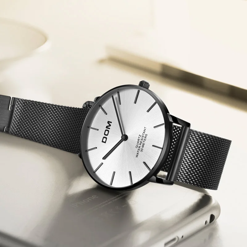 

DOM Genuine Product Douyin Celebrity Style Hot Clean Steel Mesh Belt Simple Waterproof Couples Quartz Watch M-36BK-7MT