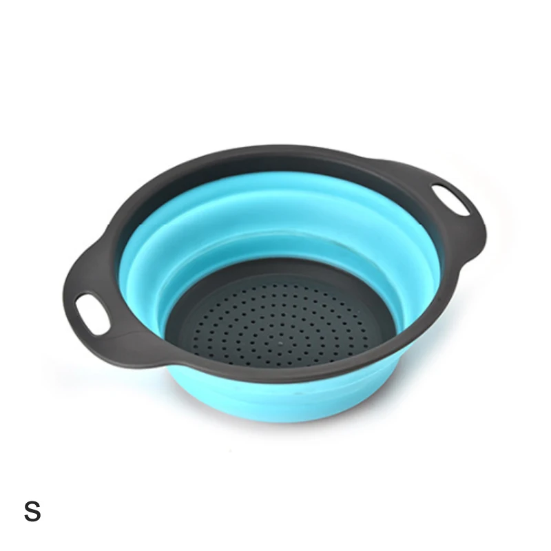 blue S Корзина для мытья фруктов и овощей, силиконовый дуршлаг, складные кухонные инструменты приспособление для дома, столовой, 1 шт - Цвет: blue S