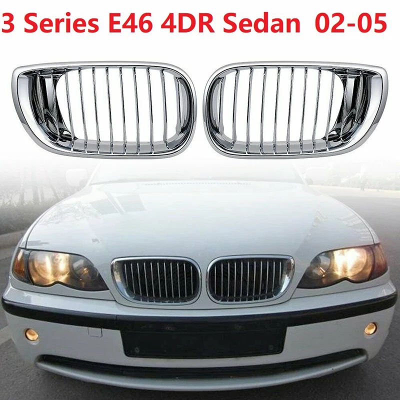 Silver Front Bumper Kidney Grille Grill for BMW 3 Series 02-05 E46 320i 325i 325Xi 330i 330Xi 4 Door 