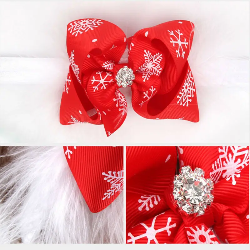 Emmaaby/Рождественская повязка для волос с бантом и перьями для новорожденных девочек; повязка на голову с изображением снежных цветов