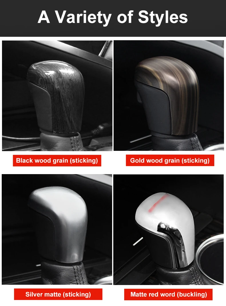 QHCP Car Gear Head Knob Cover ABS Gear Shift Knob Sticker Accessory Carbon Fiber Style Wood Grain Fit For Toyota Camry
