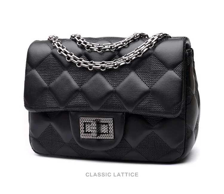 Classic Black Lattice Handbags Womens Bags Luxury Diamond Quilted Lambskin Leather Shoulder Bags Single Chain Crossbody Flap Bag (6)