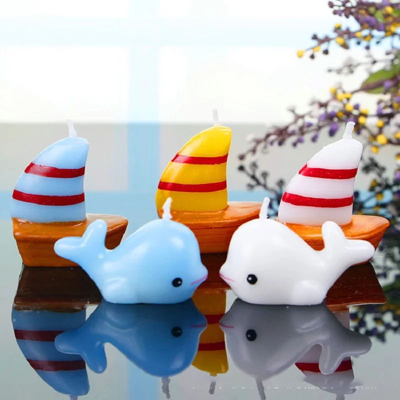 

1pcs 5x4.5cm Underwater World Blue And White Whale Sailing Cake Decoration Ornaments Marine Theme Birthday Party Candle