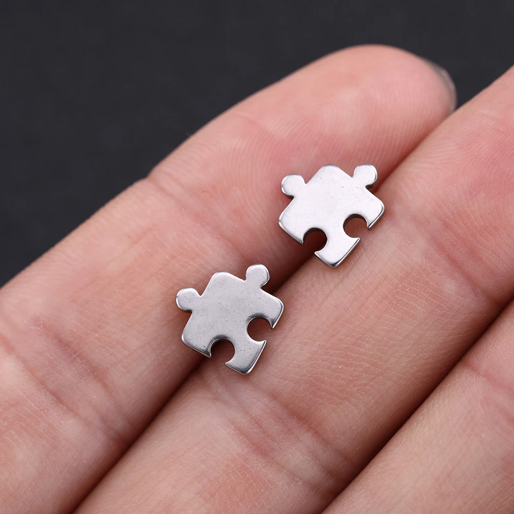 puzzle Lemegeton из нержавеющей стали маленькие серьги зуб кактус самолет Волк Серьги в виде лисьей морды для женщин дети серьги доктора ювелирные изделия - Окраска металла: puzzle