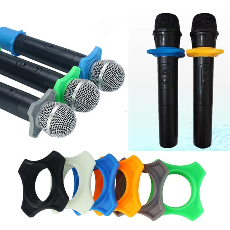 Healifty 2pcs Microphone Anti Slip Roller Ring Protection Silicone Mic Holder for Handheld Wireless Microphone Black 