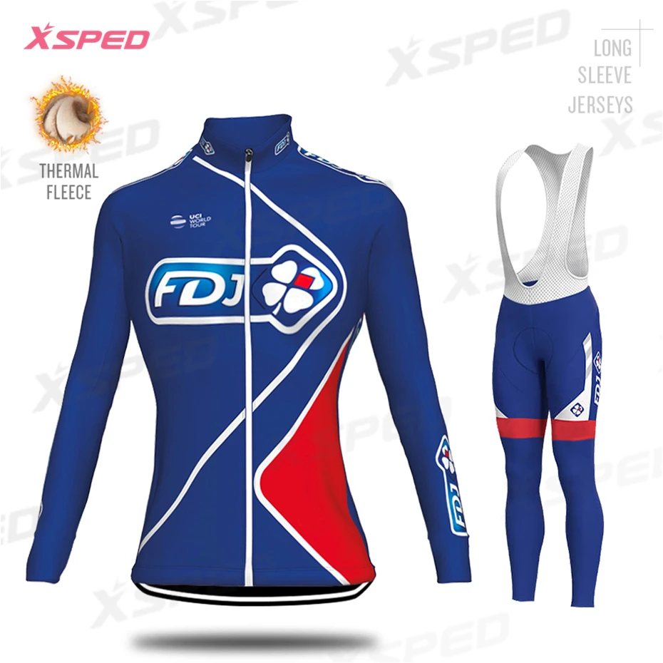 Зимняя женская одежда для велоспорта FDJ, теплая флисовая футболка с длинным рукавом, комплект одежды для шоссейного велосипеда, одежда для горного велосипеда, одежда для велоспорта, Mujer Maillot