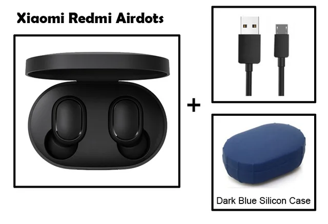 Оригинальные наушники xiaomi Redmi TWS, Bluetooth 5,0, стерео, беспроводные, активное шумоподавление, с микрофоном, свободные наушники - Цвет: Dblue  case cable